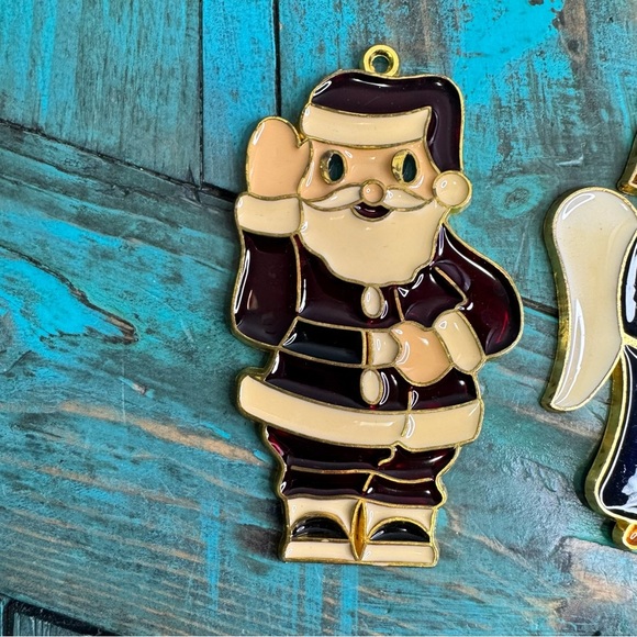 Vintage Stained Glass Ornaments Santa Angel Candy Cane Christmas Festive Holiday - Picture 3 of 7